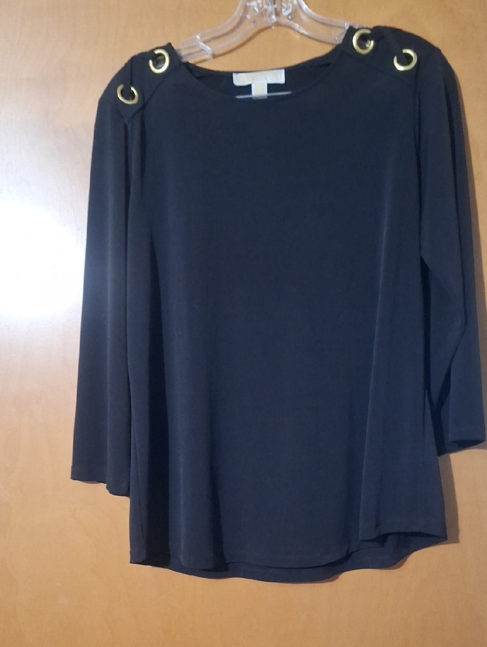 Michael Kors Navy Long-Sleeve Top with Gold Grommet Shoulders
